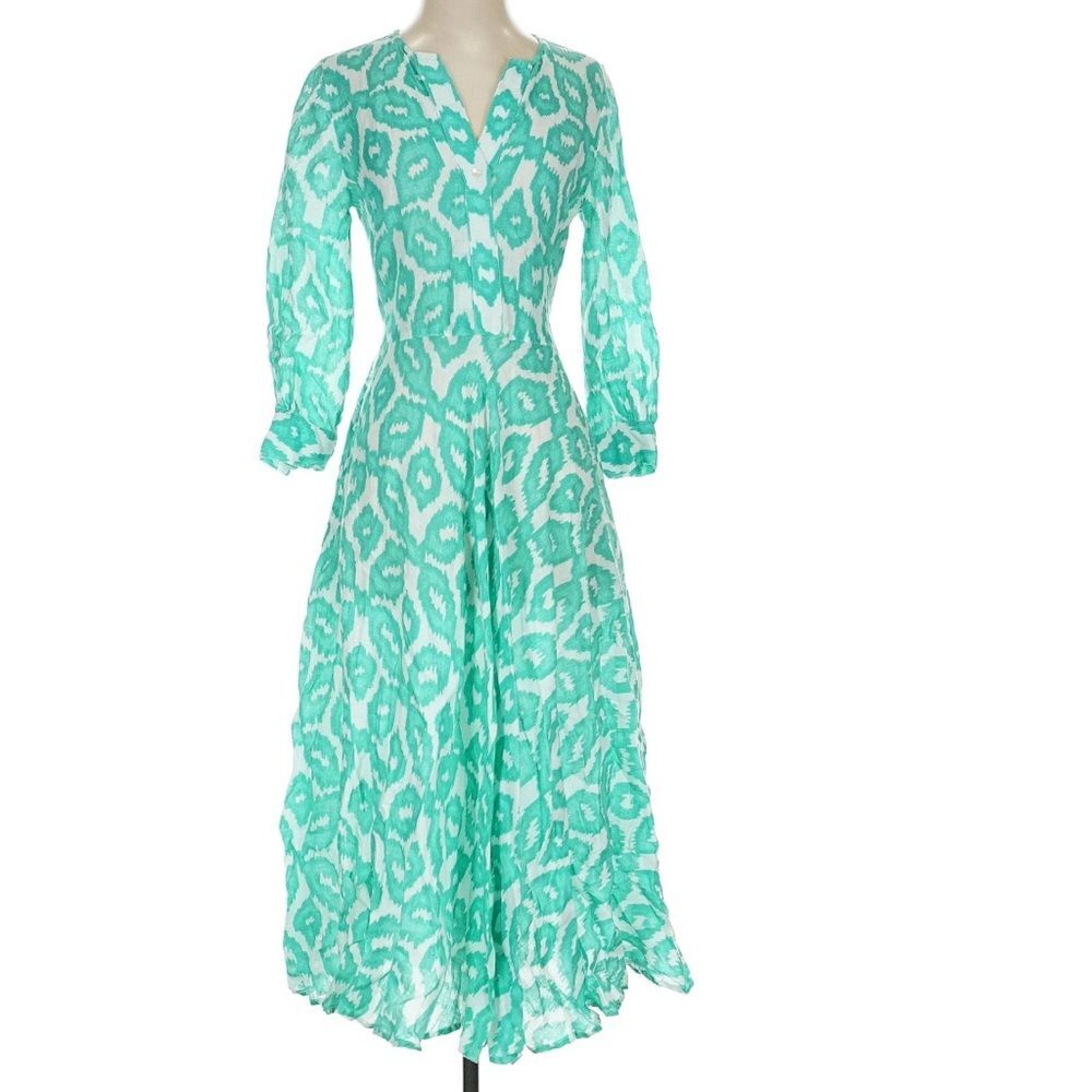 NIMO with LOVE 100% Linen Mint Green Long Sleeve Resort Maxi Dress Size S - Picture 2 of 8